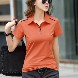 Camiseta de verano 2025, camiseta de manga corta de algodón de Color sólido con cuello vuelto, Camiseta corta ajustada, botones para mujer, estilo coreano dividido - Product Image 4