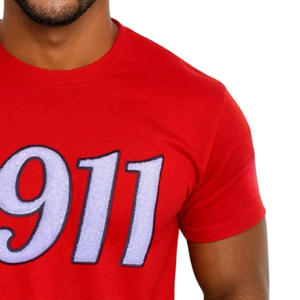 Chenille <b>T</b> <b>Shirt</b> <b>Red</b> Cotton Crewneck KAP Greek Fraternity Apparel Classic Collegiate Style Embroidered Crest Tee - Product Image 4