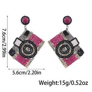 Pendientes de Aro con Cuentas de Vidrio, Bordado a Mano, Forma Irregular, Color Rosa, Hechos a Mano, Pendientes de Moda para Mujer para Bodas - Product Image 5