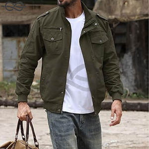 Veste cargo légère pour homme coupe-vent avec fermeture éclair et col montant sur le devant Veste en coton multi-poches Vêtements d'extérieur décontractés - Product Image 3