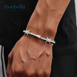 Hot Sale 4mm 18k White Gold Plated 925 Sterling Silver Moissanite Diamond Iced Out Thorns Tennis Bracelet for <b>Men</b> - Product Image 1