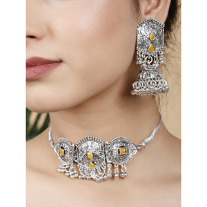 Collier ras du cou GS Party avec motif de feuille ronde jaune en alliage - Product Image 4