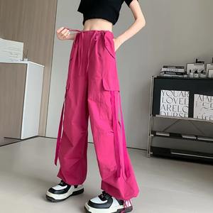 Red Cargo Pants <b>Women</b> Retro Casual High Waist Loose Female Hip Hop <b>Trousers</b> Punk Pants Funny Capri Pockets Pant Femme Streetwear - Product Image 1