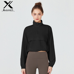 Fitness Sudadera de cuello alto Mujer corta con capucha cálida correr manga larga deportes media cremallera pulóver sudadera para mujer - Product Image 5