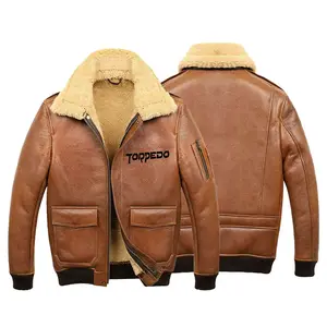 Giacca di pelle personalizzata da uomo Aviator cammello marrone A2 pelliccia in Shearling pelle Bomber giacca Varsity di ultima progettazione