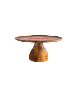 Soporte de pastel de madera de acacia hecho a mano con base de pedestal acabado natural plato redondo de madera para servir postres para decoración de fiestas de bodas - Product Image 1