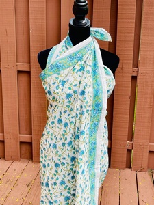 Women's 100% Silk Checkered Kalamkari Batik Hand Block Print Swimwear <b>Sarongs</b> Cover-Ups-Vintage Style Skin Friendly Long Length - Product Image 3