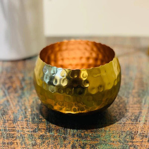 <b>Hammered</b> Gold Candle <b>Holder</b> with Contemporary and Classic Fusion Gleaming Gold Candle <b>Holder</b> with a Sleek and Modern Silhouette - Product Image 1