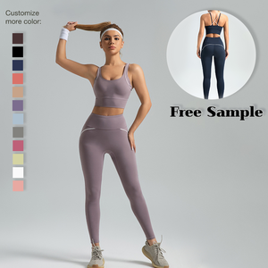 Avec logo Yoga Set Fitness Sportswear Femmes Deux Pièces Sport Fitness Yoga Gym Workout Bra and Leggings Set - Product Image 6