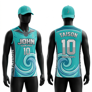 High Quality 150GSM Moisture Wicking Polyester Mesh Men Volleyball Jersey Teal <b>White</b> Swirl Style Side Panels Custom Printed Logo - Product Image 1
