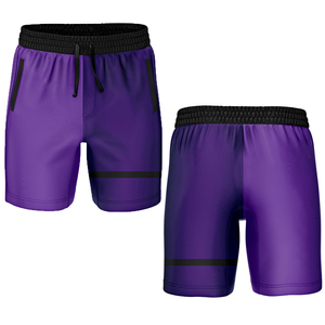 Pantalones Cortos Deportivos para Hombre, Color Morado Sólido, Cintura Elástica con Cordón, Secado Rápido, Tejido de Poliéster con Bolsillos, Corte Casual - Product Image 1