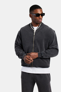 เสื้อแจ็กเก็ตผ้าใบสำหรับผู้ชายผ้าซักแบบความเป็นกรดขนาดพอดีตัวใน2025ของผู้ชายเสื้อแจ็กเก็ตผ้าแคนวาสแบบมีซิปรูดซิปรูดซิปขึ้นด้วยเทาเข้มวินเทจแจ็กเก็ตโลโก้ที่กำหนดเอง - Product Image 2