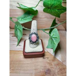 Larry Kaye <b>Adjustable</b> <b>Ring</b> Pink Conch & Sterling Silver Cluster Bezel Setting Inlay Technology Gift - Product Image 1
