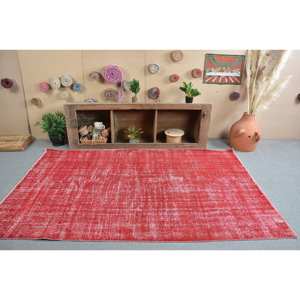 Alfombra turca Vintage moderna 5,1X8,3 pies Lana roja Kilim Patchwork Patrón Área grande Rectángulo Pasillo Diseño 10mm 9x12 Látex - Product Image 1