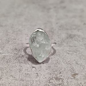 Joyería de piedra áspera de exportación, anillo de mujer, aguamarina Natural, piedra preciosa cruda, piedra natal de marzo, anillo de Plata de Ley 925 martillado - Product Image 4