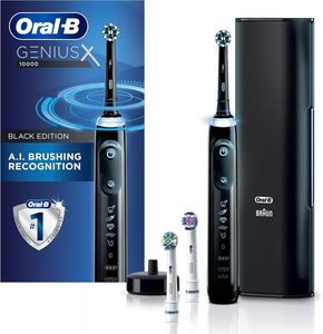 Brosse à dents électrique Oral-B GENIUS X avec 3 têtes de brosse de rechange Oral-B et étui de brosse à dents, noir - Product Image 1