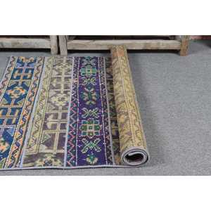 Petit tapis turc vintage 3,1x4,2 pieds, tapis en laine marocain bleu violet - Product Image 5