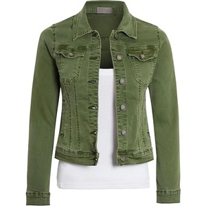 Veste en jean verte avec boutons sur le devant, poches poitrine, détails de couture, manches longues et col chemise pour un style décontracté. - Product Image 2
