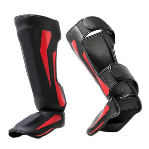 Protector de Piernas de Boxeo Muay Thai de Protección Profesional de PU de Primera Calidad, Protector de Compresión Ajustable para Entrenamiento de Kick Boxing - Product Image 1