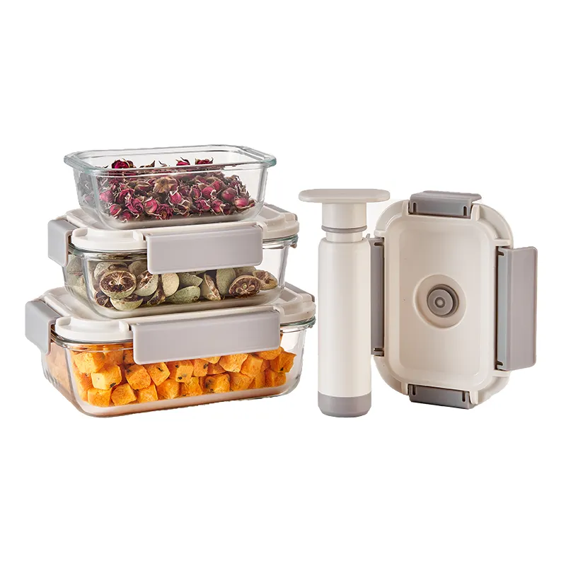 Linuo OEM/ODM BPA-free ermetico set da cucina per la conservazione degli alimenti migliori contenitori di vetro con guarnizione ad aria compressa set con pompa