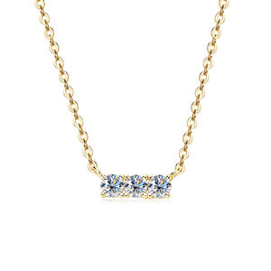 Collar de Barra de Moissanita de 3.75mm, Plata de Ley 925, Collar con Colgante de 3 Piedras con Corte Brillante, Cadena Delicada, Joyería para Mujer - Product Image 1