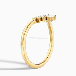 Anillo de compromiso y aniversario minimalista para mujer con diamante cultivado en laboratorio de corte pera de 0.13 ct, banda de oro macizo de 14K de 2 mm - Product Image 4