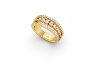 Anillo de Cinco Hileras de Diamantes Redondos de Corte Brillante Natural y Oro de 14K para Mujer |   0.80 Quilates Chapado en Oro - Product Image 3