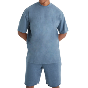 Top Trending transpirable Unisex conjunto de pantalones cortos de secado rápido 100% algodón Streetwear diseño de logotipo personalizado verano hombres camiseta y conjunto corto - Product Image 4