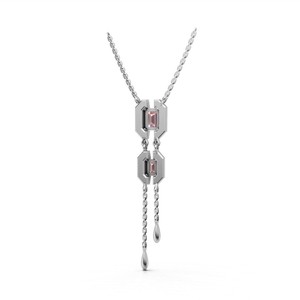 IGI Certified Lab Grown Diamond Emerald Cut Pink <b>Ruby</b> Halo Pendant <b>Necklace</b> in 18K Gold Modern Geometric Designer <b>Necklace</b> - Product Image 3