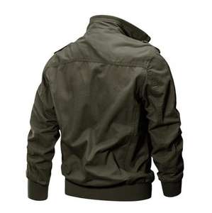 Men's Vintage Canvas <b>Quilted</b> Jacket Solid Color Long Sleeve Stand Collar Zipper Mens Flight Pilot Windbreaker Coats <b>Hoodie</b> - Product Image 3