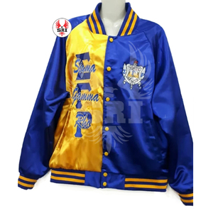 Blouson Bomber Décontracté à Boutons avec Écussons Brodés en Soie Satinée Sigma Gamma Rho pour Sororité, Emblème Cousu et Collage - Product Image 5