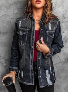 Nouvelle veste chemise en jean vintage pour femme bonne qualité S-XXL grande taille bouton décontracté col rabattu coupe ample - Product Image 4