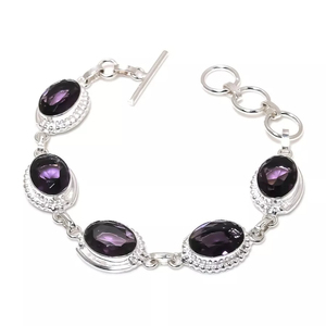 Pulsera de plata 925 amatista púrpura piedra preciosa hecha a mano elegante amatista Natural joyería tamaño ajustable fiesta de boda perfecta - Product Image 2