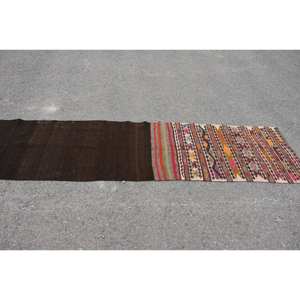 Kilim Alfombra de lana marrón 2,4X8,9 pies hecho a mano turco tejido plano Jacquard técnica felpa látex Patchwork para pasillo rectángulo - Product Image 3