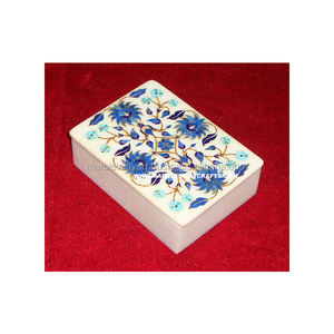 Cajas de Regalo de mármol blanco puro para almacenamiento de joyas, diseño decorativo hecho a mano artístico, lapislázuli azul - Product Image 1
