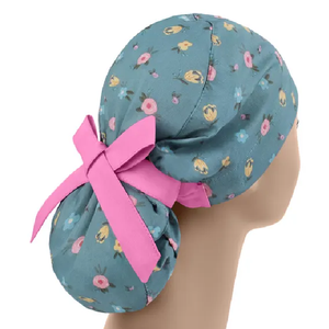 Chapeau en satin de qualité supérieure, uni et à motifs floraux, brodé, pour les infirmières, les médecins, les chapeaux de chirurgie avec nœud papillon - Product Image 1