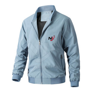 Men's New Arrival <b>Light</b> <b>Weight</b> Solid Color Stand Collar Bomber <b>Jacket</b> with Full Zipper Breathable Winter Coat - Product Image 1