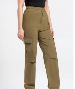 Pantalones Cargo de Cintura Alta para Mujer, Color Sólido, Cintura Elástica, Corte Regular, Largos, Casuales, Mezcla de Poliéster y Algodón, para Otoño - Product Image 2