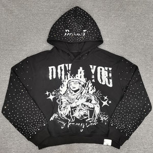 Elegante Sudadera con capucha de gran tamaño de invierno sólido con diamantes de imitación para hombres Sudadera de lujo de diseñador a prueba de viento ecológica para Hip Hop Street - Product Image 1