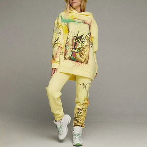 Combinaison de jogging décontractée avec logo imprimé personnalisé mode OEM, sweat à capuche court et survêtement de salon pour femmes, ensemble pantalon de survêtement de jogging - Product Image 2