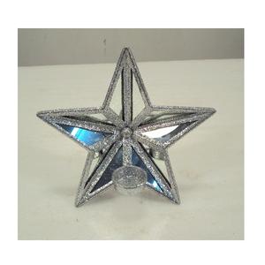 Silver Glitter Finished Metal With Glass <b>Star</b> Tea <b>Light</b> Candle Holder <b>Christmas</b> Ornaments For Home Decorative - Product Image 1