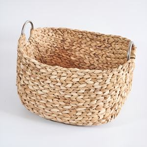 Panier en jacinthe d'eau tissé à la main, essentiels pour la maison, rangement, panier à linge naturel - Product Image 4