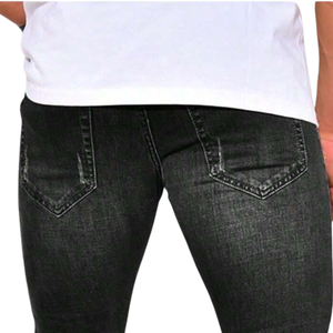 <b>Mens</b> Dark Charcoal Pencil Pants Jeans <b>Stretch</b> Denim Slim Fit Casual Light Distressed Washed Breathable Mid Waist Everyday - Product Image 4