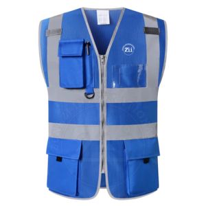 Chaleco DE SEGURIDAD reflectante con múltiples bolsillos ANSI Clase 2 Poliéster impermeable Logotipo personalizado para el trabajo de tráfico del sitio de construcción M-5XL - Product Image 1