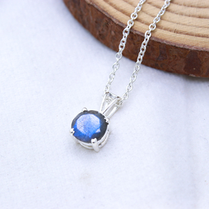 Excellent Quality Natural Labradorite Cut Gemstone Prong Set 925 <b>Silver</b> Gold Plated Classic IGI Certified Pendant <b>Necklace</b> Gift - Product Image 2
