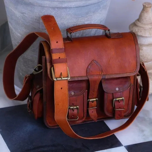 สำหรับทุกเพศ16 "กระเป๋าเมสเซนเจอร์หนังแท้สีลูกกวาดวินเทจกระเป๋าเอกสารสำนักงานขนาดใหญ่ออกแบบได้ตามต้องการสำหรับเดินทางเล่นกีฬาแล็ปท็อป - Product Image 1