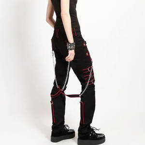 Pantalon contrasté noir et rouge avec chaînes, style emo punk gothique, 2026 - Product Image 6