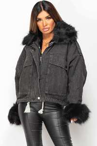 Veste en jean surdimensionnée en fausse fourrure pour femme de qualité supérieure avec logo personnalisé fermeture éclair en coton noir de haute qualité confortable pour toutes les saisons - Product Image 3