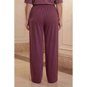 Pantalones de Mujer Talla Grande con Cintura Elástica, Cordones y Pliegues Delanteros, Color Borgoña - Product Image 5