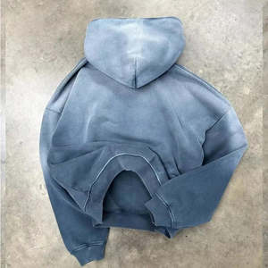 Trendy Vintage Custom 100% Cotton Fleece Oversized Regular <b>Hoodie</b> Heavyweight Acid Washed <b>Grey</b> Embroidery Winter Eco-Friendly - Product Image 2